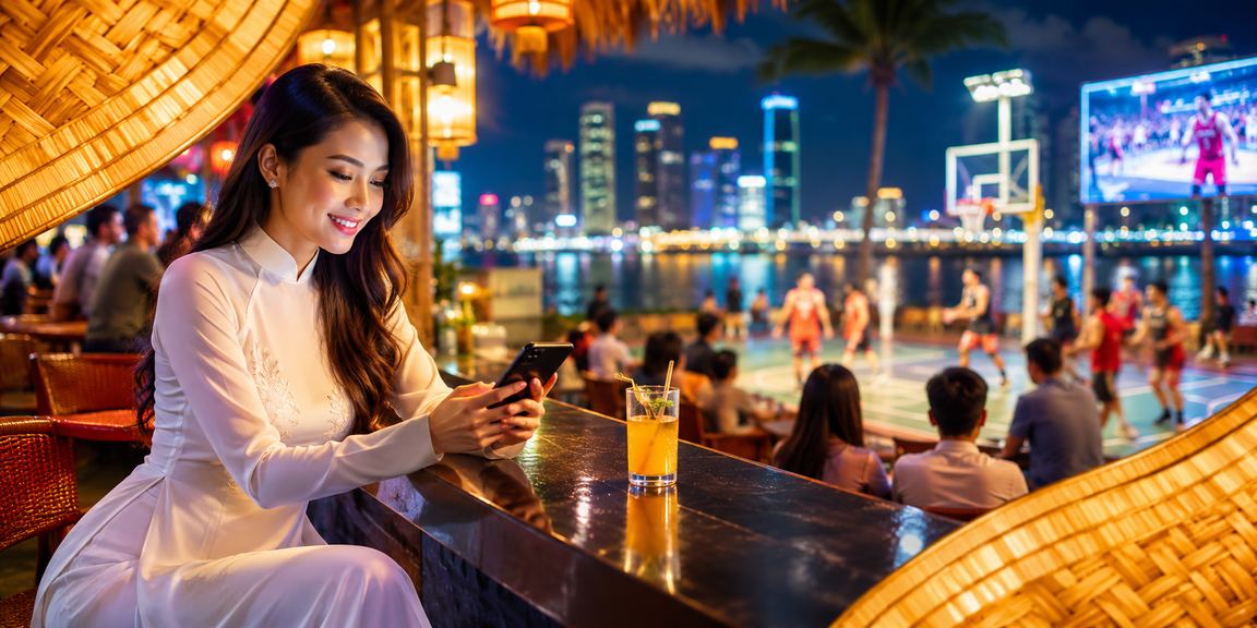 Người hâm mộ thể thao tại Đà Nẵng theo dõi trận bóng rổ và kiểm tra voucher ưu đãi cá cược