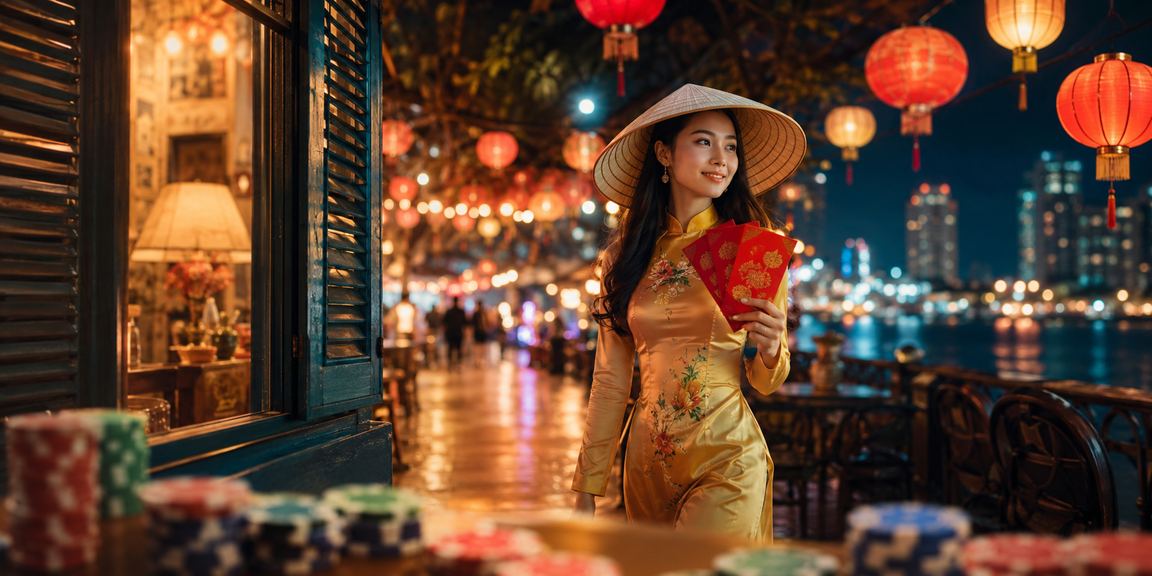 Phong bao đỏ may mắn và mũ nón lá trong không khí lễ Tết tại Vũng Tàu gắn với ưu đãi nền tảng